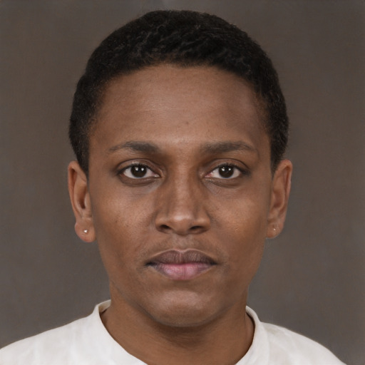 Neutral black young-adult male with short  brown hair and brown eyes