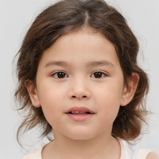 Neutral white child female with medium  brown hair and brown eyes