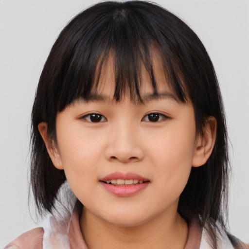 Neutral asian young-adult female with medium  brown hair and brown eyes