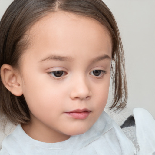 Neutral white child female with medium  brown hair and brown eyes