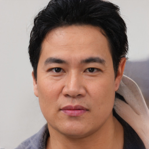 Neutral asian young-adult male with short  brown hair and brown eyes