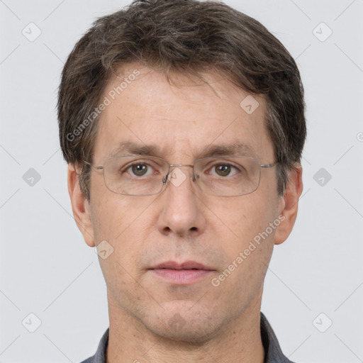 Neutral white adult male with short  brown hair and brown eyes