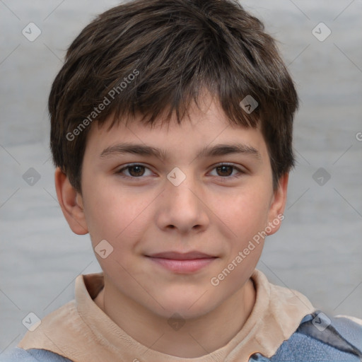 Joyful white child male with short  brown hair and brown eyes