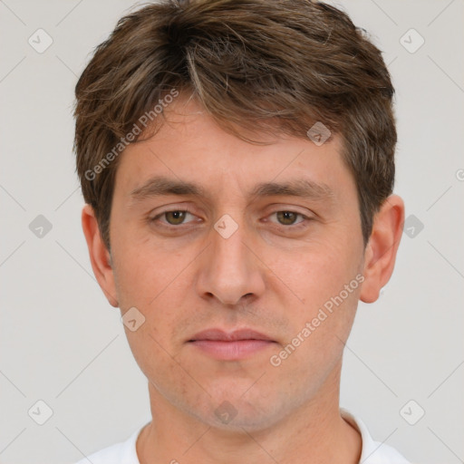 Neutral white adult male with short  brown hair and brown eyes