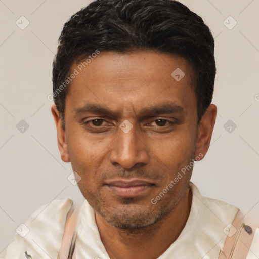Neutral latino young-adult male with short  brown hair and brown eyes