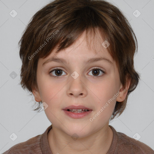 Neutral white child female with medium  brown hair and brown eyes