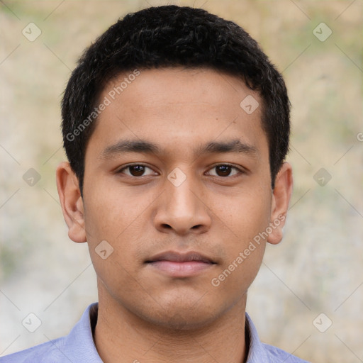 Neutral asian young-adult male with short  black hair and brown eyes