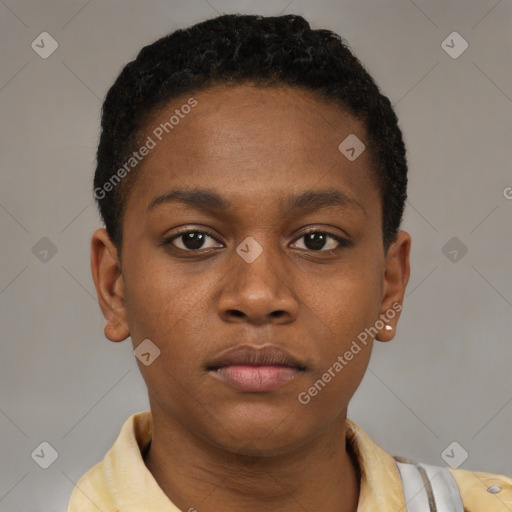 Neutral black young-adult male with short  brown hair and brown eyes