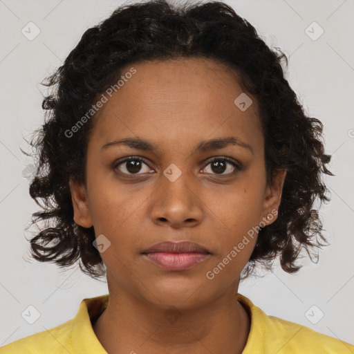 Neutral black young-adult female with short  brown hair and brown eyes