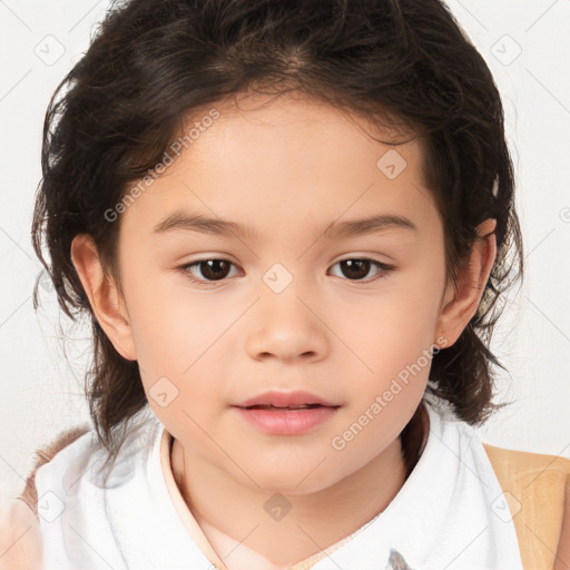 Neutral white child female with medium  brown hair and brown eyes