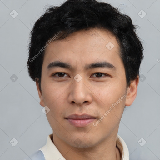 Neutral asian young-adult male with short  brown hair and brown eyes