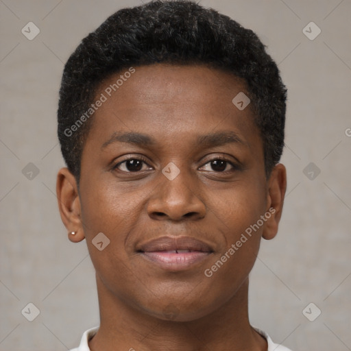 Neutral black young-adult male with short  brown hair and brown eyes