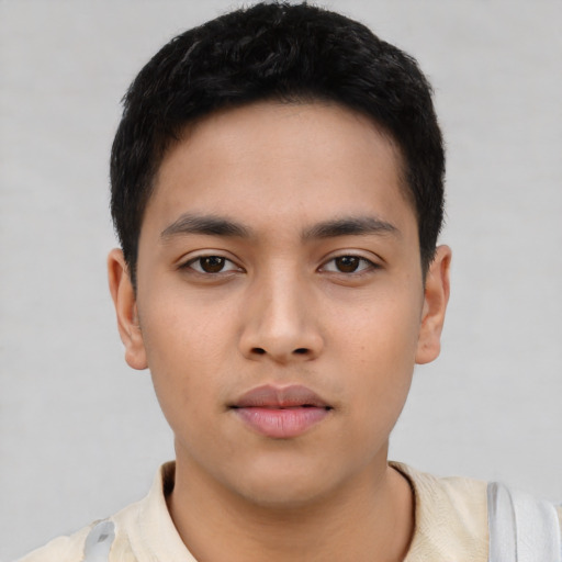 Neutral asian young-adult male with short  black hair and brown eyes