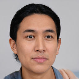 Neutral asian young-adult male with short  black hair and brown eyes