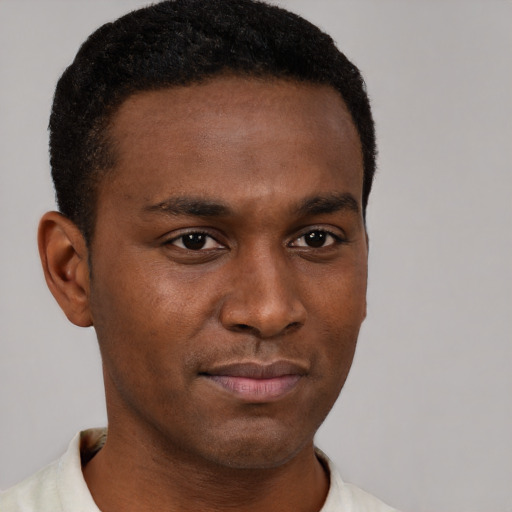 Neutral black young-adult male with short  brown hair and brown eyes