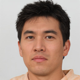 Neutral asian young-adult male with short  brown hair and brown eyes