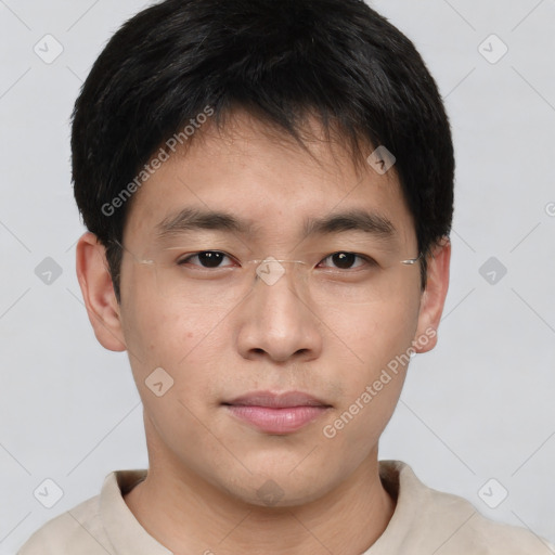 Neutral asian young-adult male with short  brown hair and brown eyes