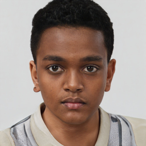 Neutral black child male with short  black hair and brown eyes