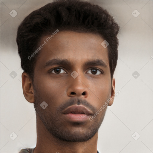 Neutral black young-adult male with short  brown hair and brown eyes