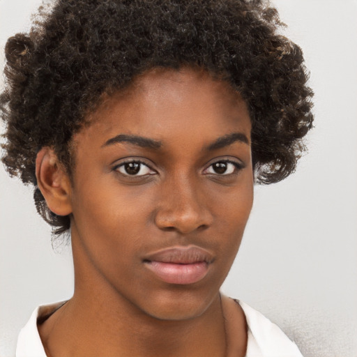 Neutral black young-adult female with short  brown hair and brown eyes