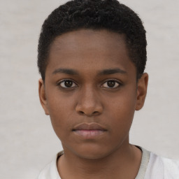 Neutral black young-adult male with short  brown hair and brown eyes