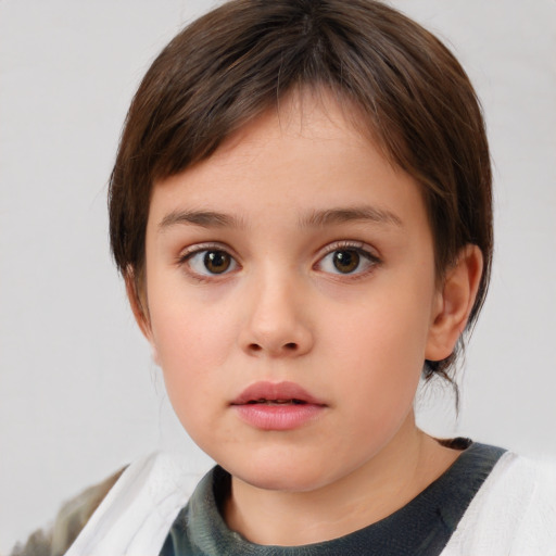 Neutral white child female with medium  brown hair and brown eyes