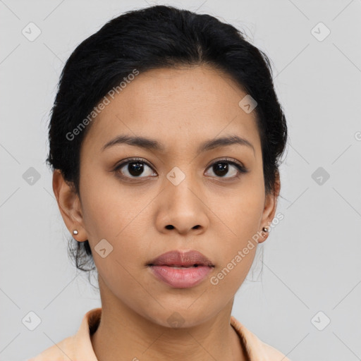 Neutral asian young-adult female with medium  black hair and brown eyes