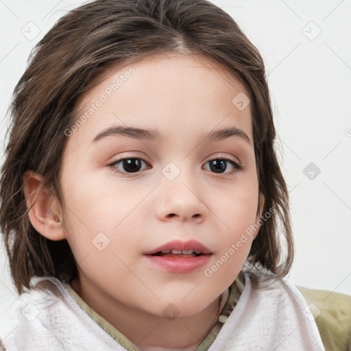 Neutral white child female with medium  brown hair and brown eyes