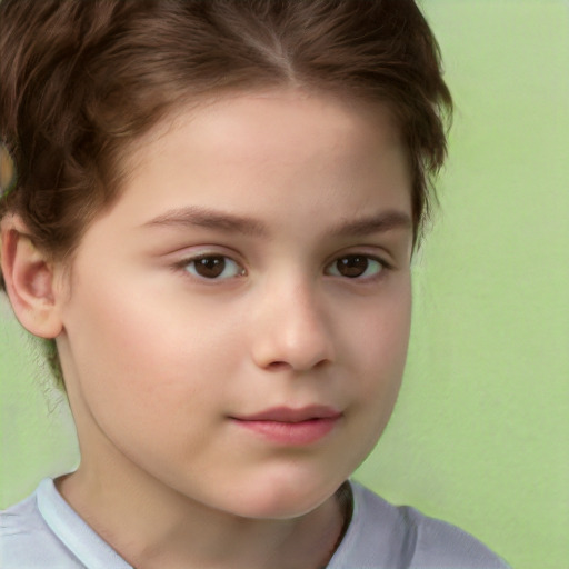 Joyful white child female with short  brown hair and brown eyes