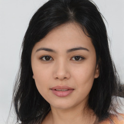 Neutral asian young-adult female with medium  black hair and brown eyes