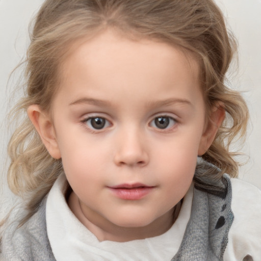 Neutral white child female with medium  brown hair and grey eyes