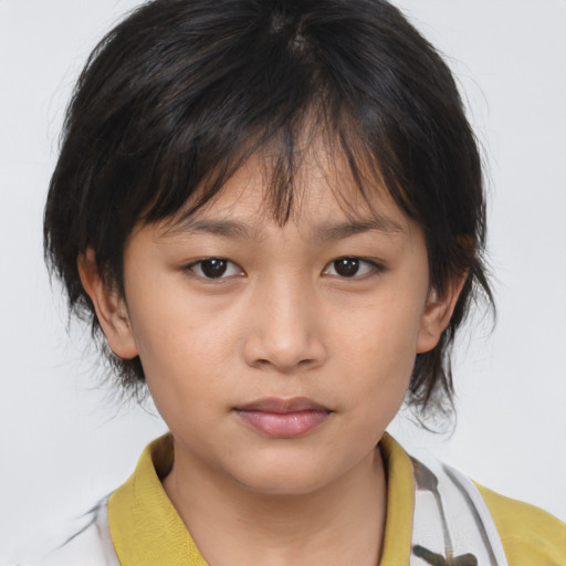 Neutral asian young-adult female with medium  brown hair and brown eyes