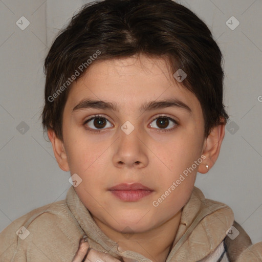 Neutral white child female with short  brown hair and brown eyes