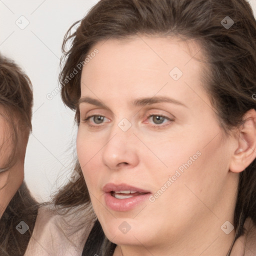 Neutral white adult female with medium  brown hair and brown eyes