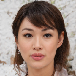 Neutral asian young-adult female with medium  brown hair and brown eyes