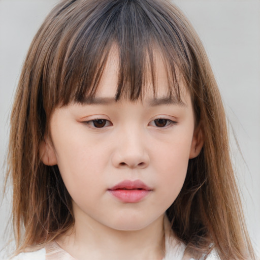 Neutral white child female with medium  brown hair and brown eyes