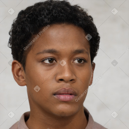 Neutral black young-adult male with short  brown hair and brown eyes