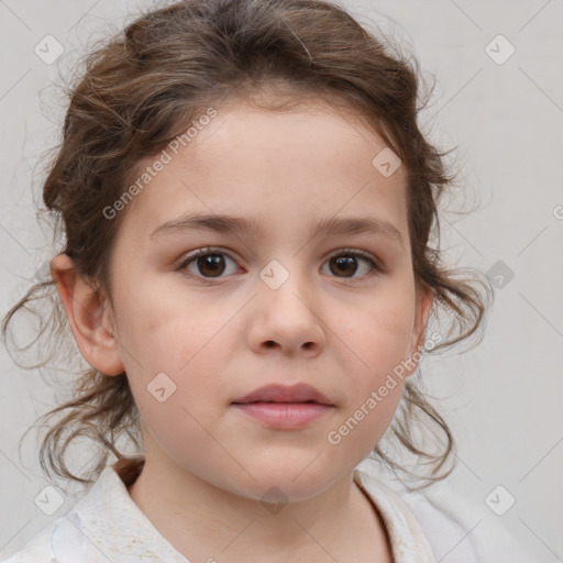 Neutral white child female with medium  brown hair and brown eyes