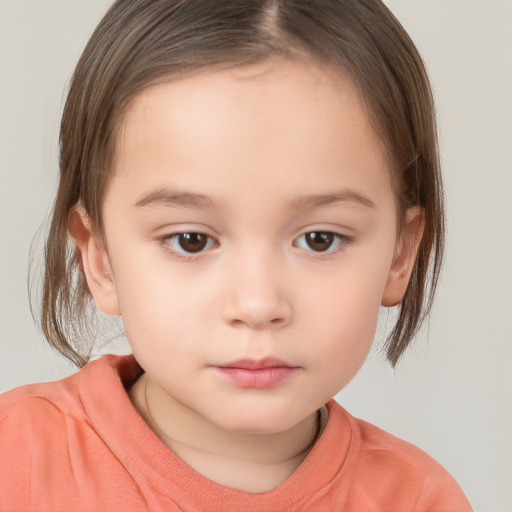 Neutral white child female with medium  brown hair and brown eyes