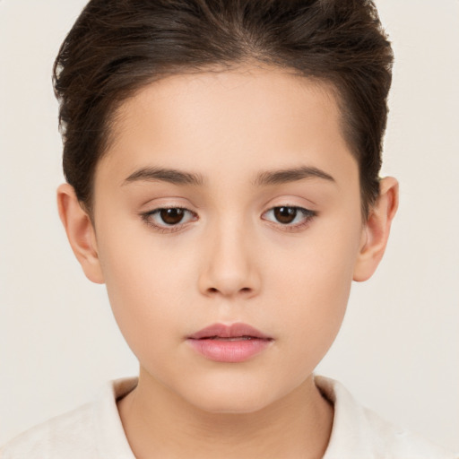 Neutral white young-adult female with short  brown hair and brown eyes