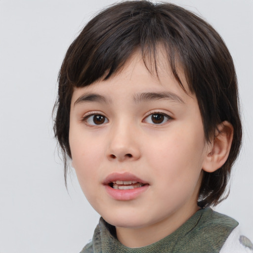 Neutral white child female with medium  brown hair and brown eyes