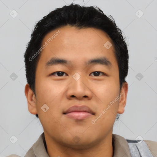 Neutral asian young-adult male with short  black hair and brown eyes