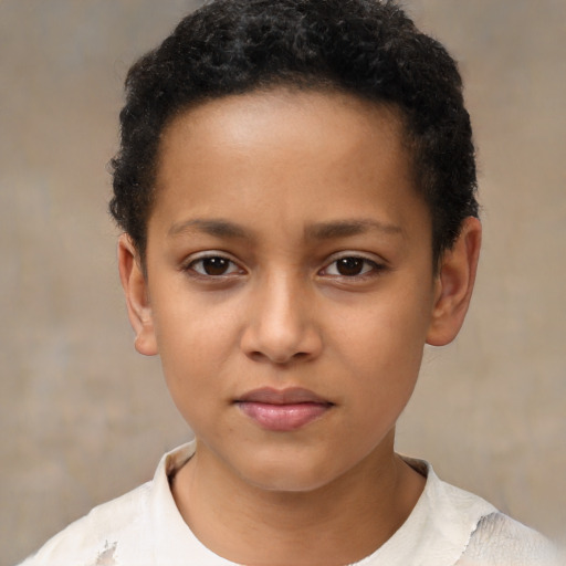 Neutral black child female with short  brown hair and brown eyes