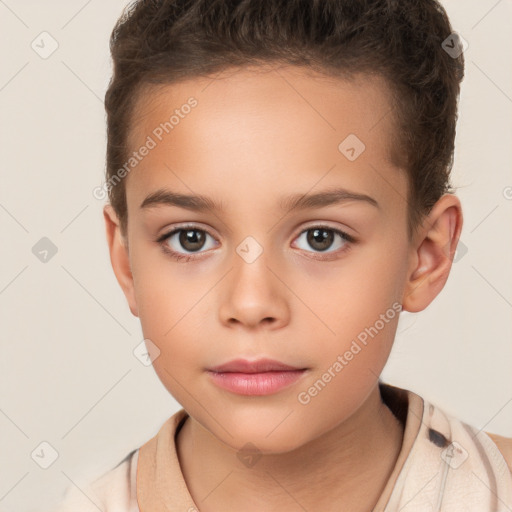 Neutral white child female with short  brown hair and brown eyes