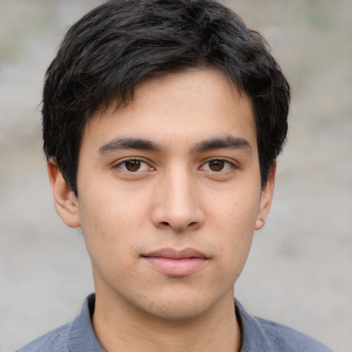 Neutral asian young-adult male with short  black hair and brown eyes