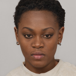 Neutral black young-adult female with short  brown hair and brown eyes