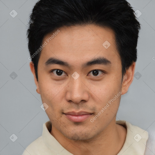 Neutral asian young-adult male with short  black hair and brown eyes