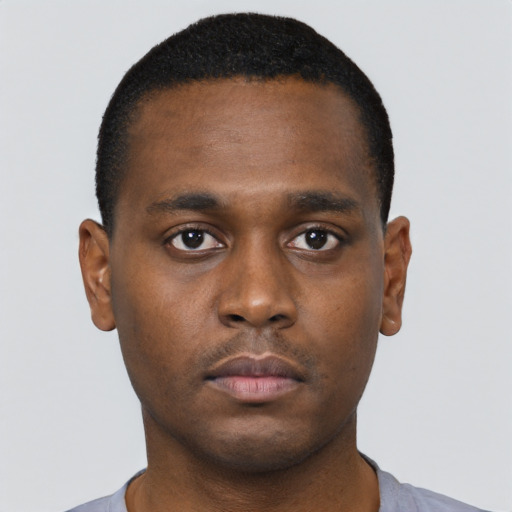 Neutral black young-adult male with short  brown hair and brown eyes