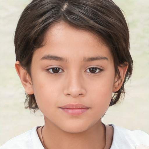 Neutral white child female with medium  brown hair and brown eyes