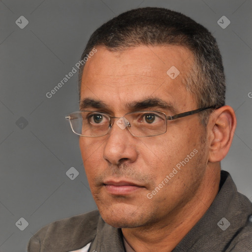 Neutral white adult male with short  brown hair and brown eyes